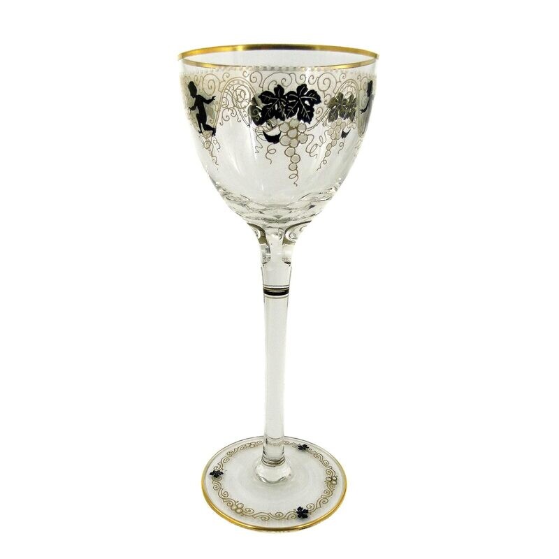 1st of 2. Stem glass with gold and enamel painting, Josephinenhütte around 1912
​