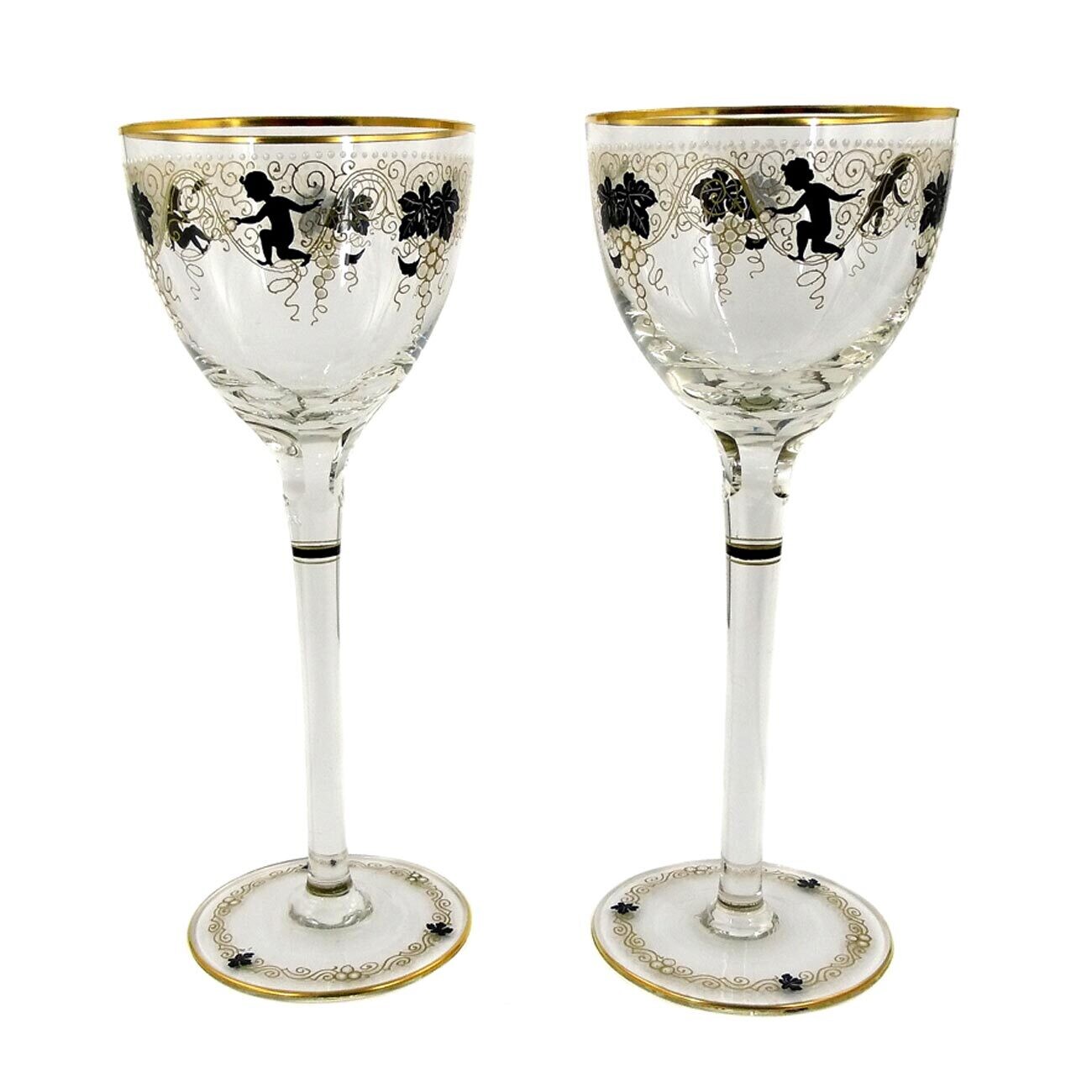 1st of 2. Stem glass with gold and enamel painting, Josephinenhütte around 1912
​