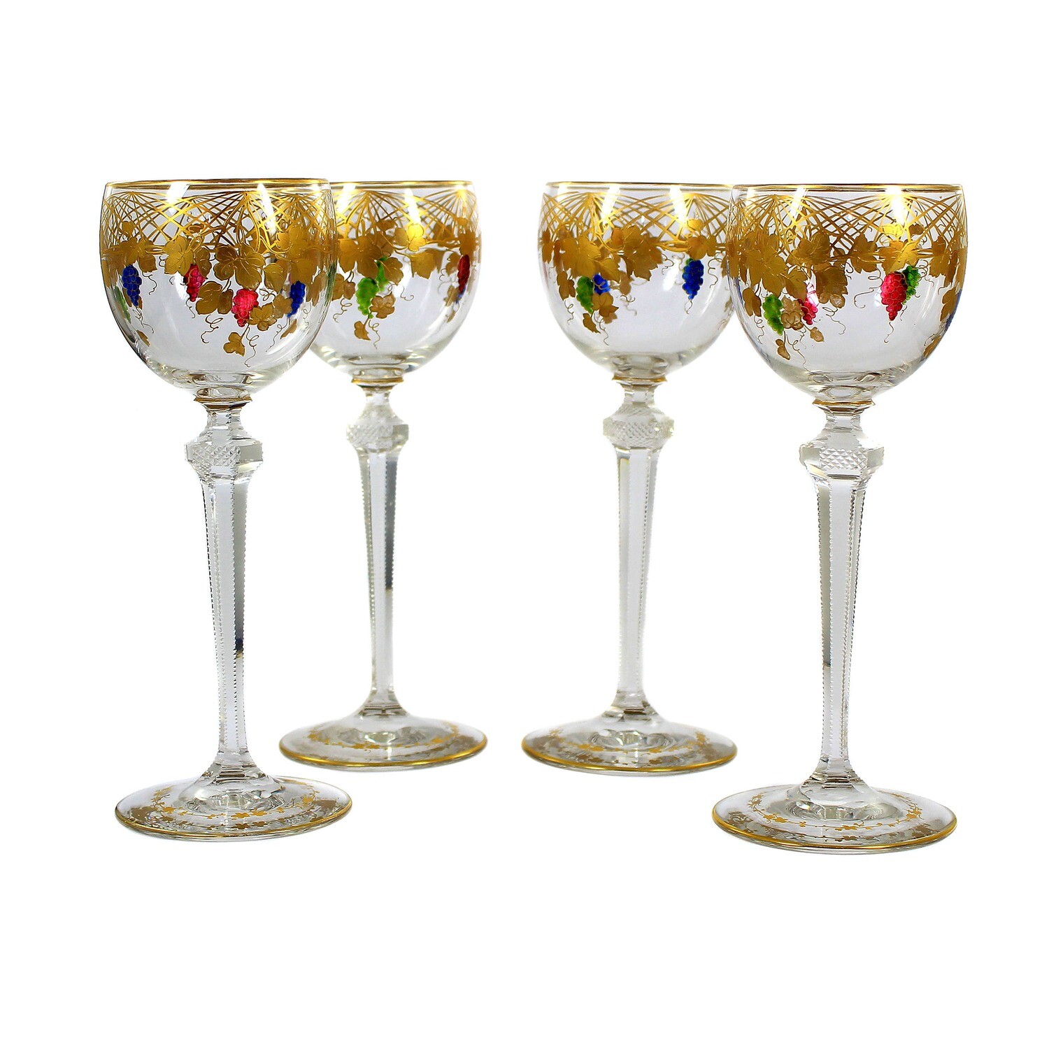 1st of 4. Stem glasses with gold and enamel painting, Josephinenhütte around 1900-05
