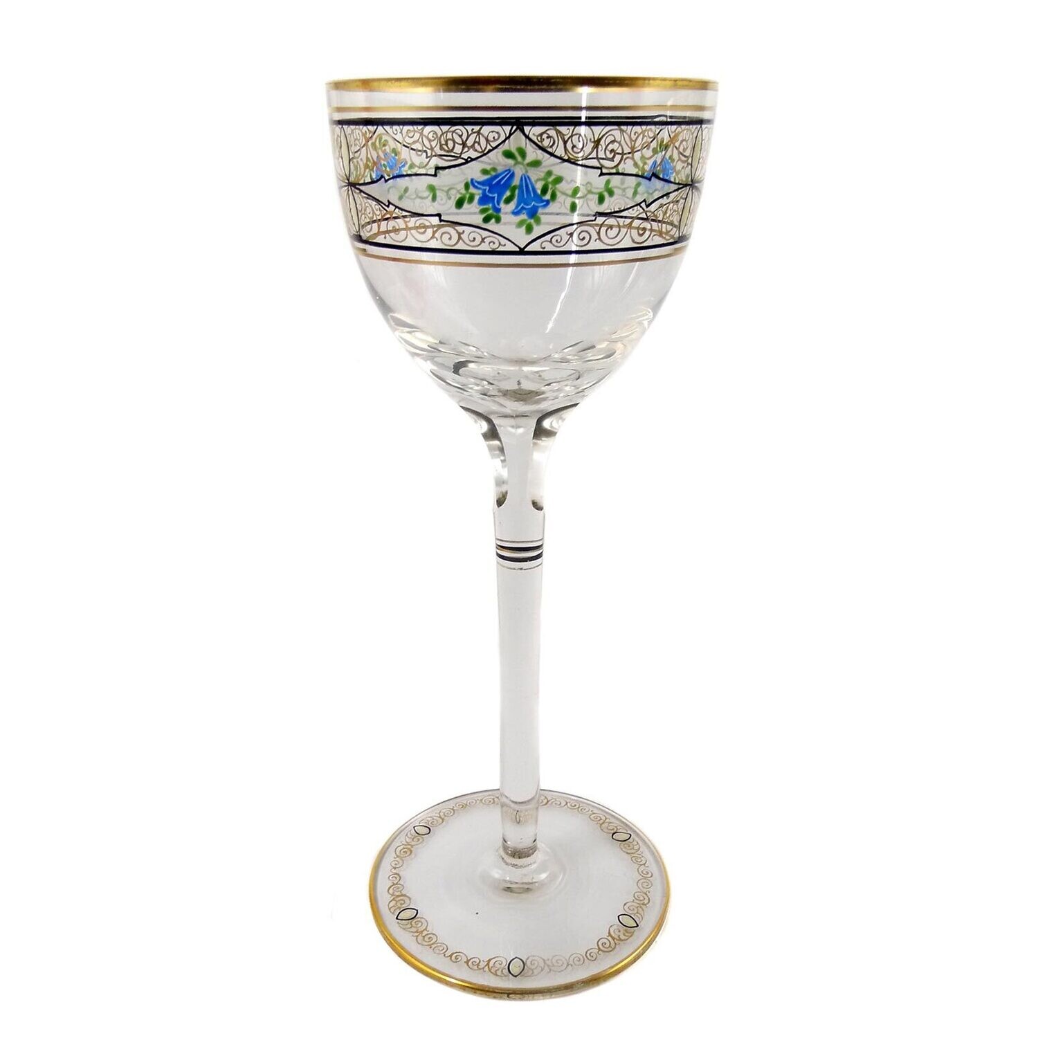 Stem glass with colorful translucent enamel, Josephinenhütte, Haertel / Wille around 1912
