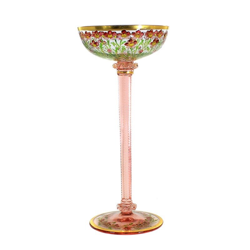 Tall stemmed glass with transparent painting, Josephinenhütte, S. Haertel around 1912