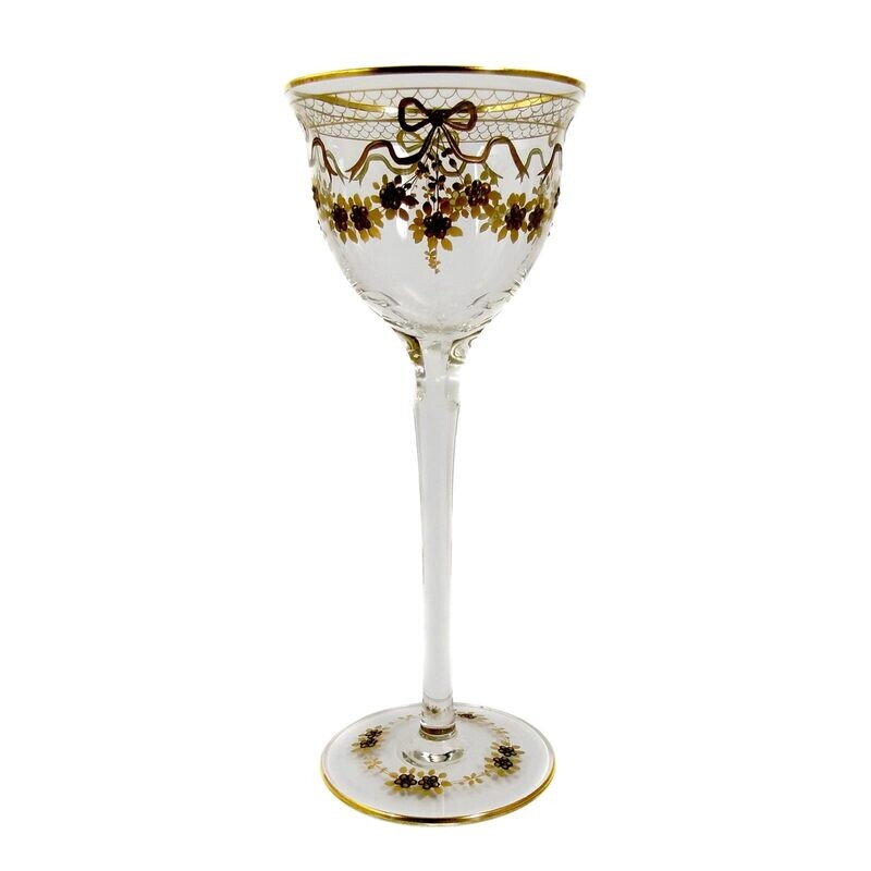 6 stem glasses with relief gold painting, Josephinenhütte, designed by Haertel/Pfohl