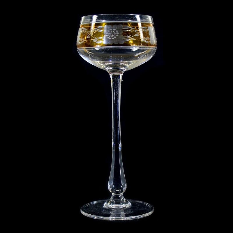 6 stem glasses made of colorless glass with decorative cut, Josephinenhütte, R. Wille