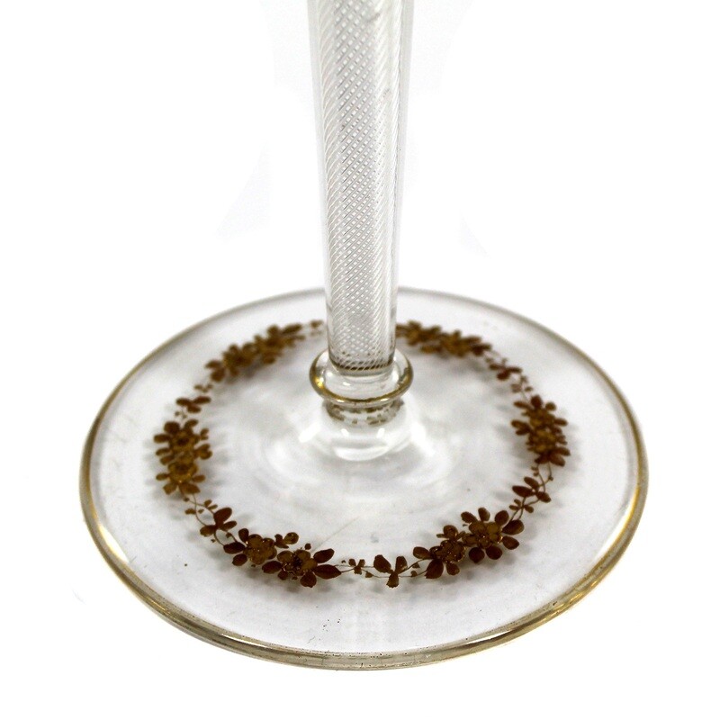 Tall stemmed glass with net filigree and gold painting, Josephinenhütte around 1912