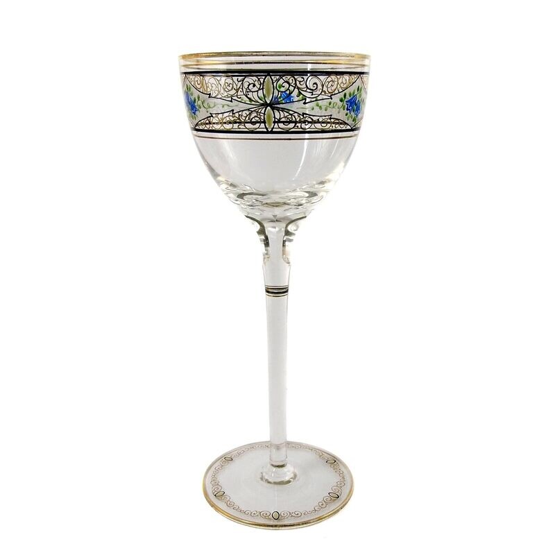 Stem glass with colorful translucent enamel, Josephinenhütte, Haertel / Wille around 1912