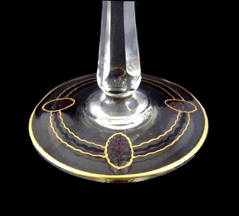 Stem glass with colorful translucent enamel, Josephinenhütte, S. Haertel around 1910