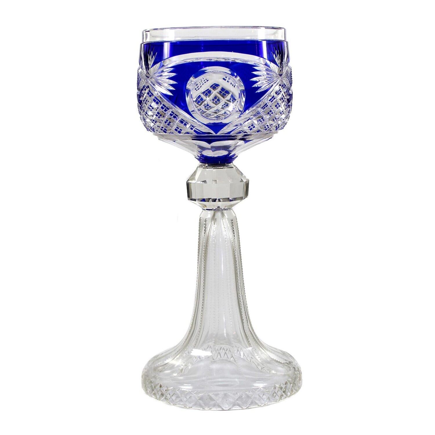 Gr. Cup made of colorless crystal glass with cobalt blue overlay, Josephinenhütte