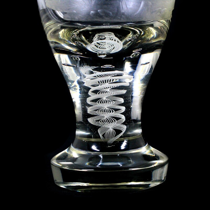 Thread glass cup with cut forest landscape &amp; snipes, Josephinenhütte