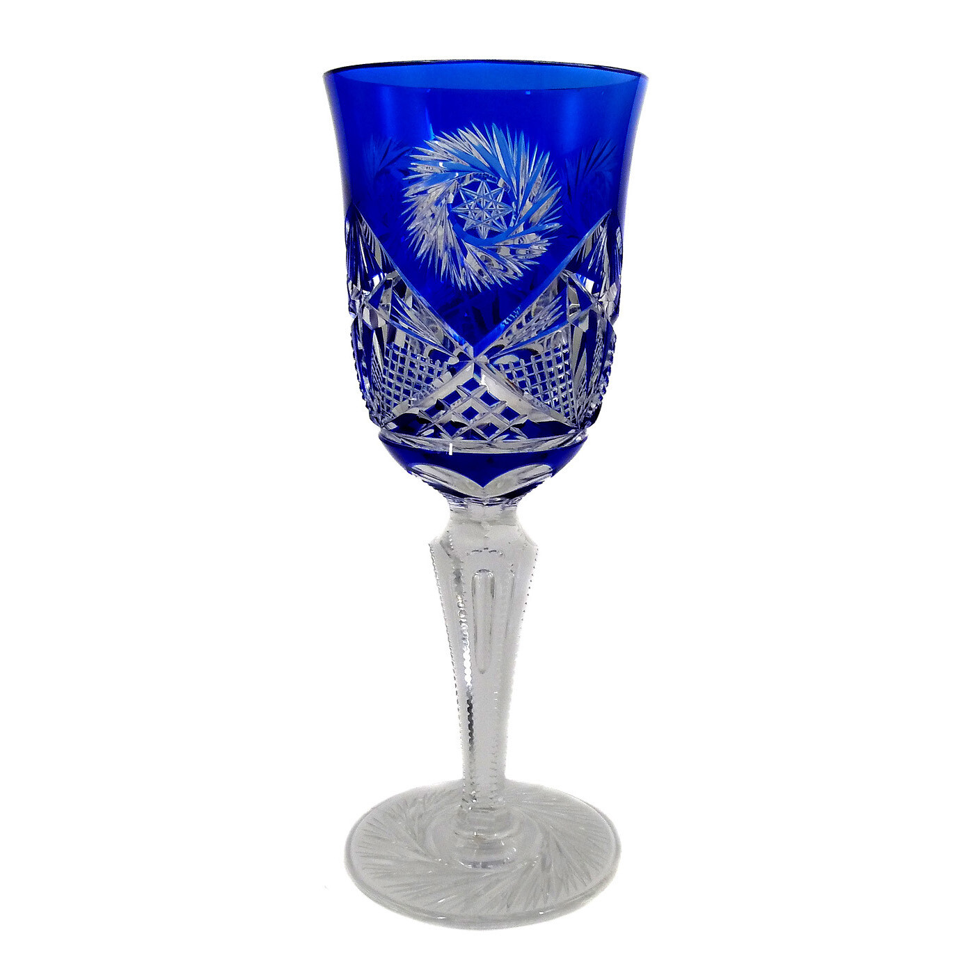 Cup with pierced air bubble &amp; cobalt blue overlay, Josephinenhütte
