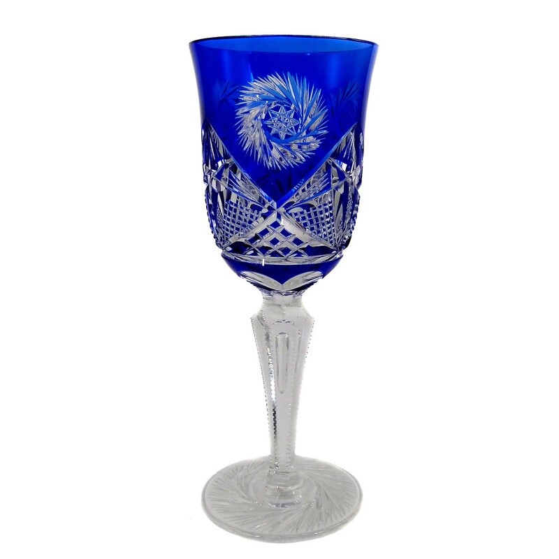 Cup with pierced air bubble &amp; cobalt blue overlay, Josephinenhütte