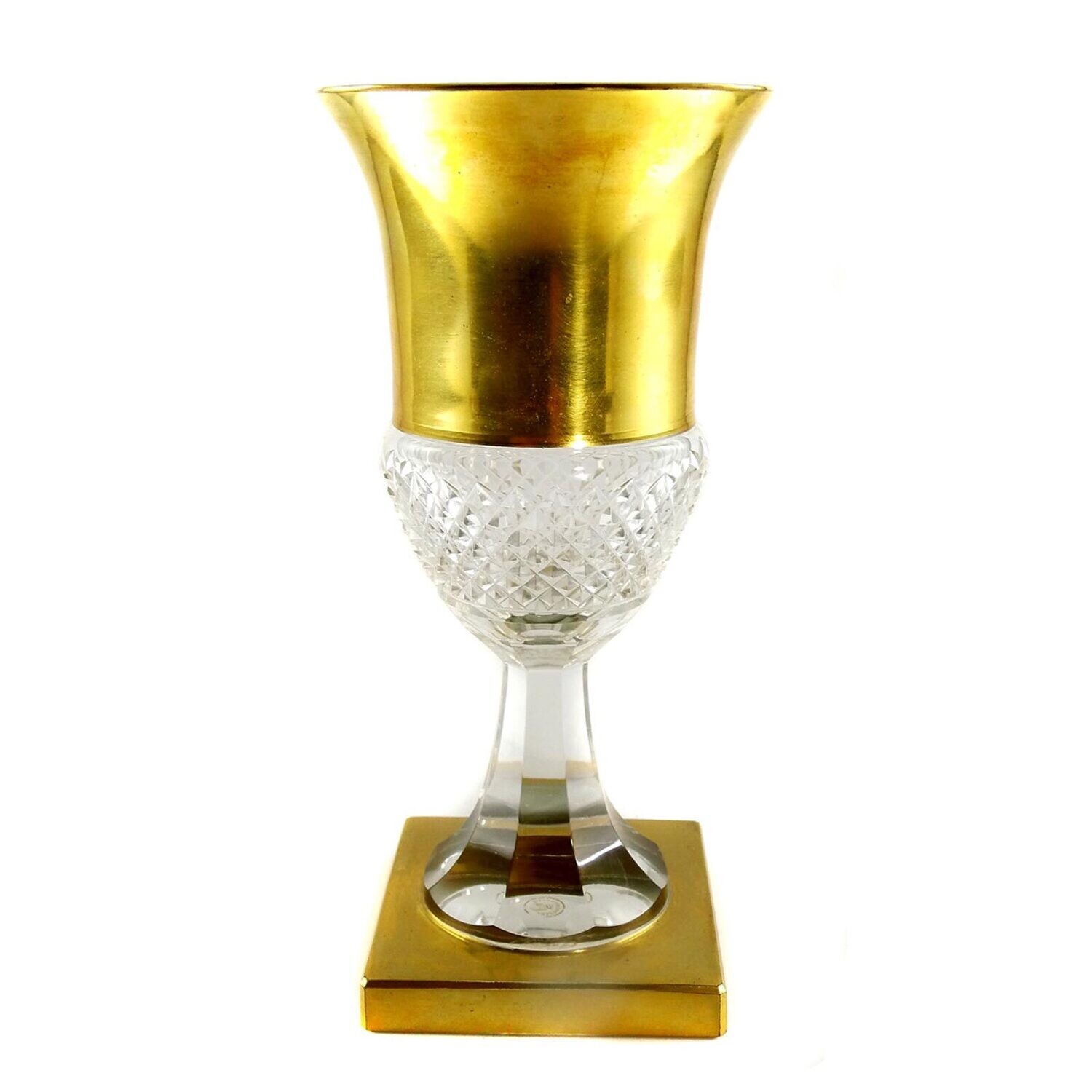 Cup with square plinth &amp; polished gold, Josephinenhütte, Ernesta, signed