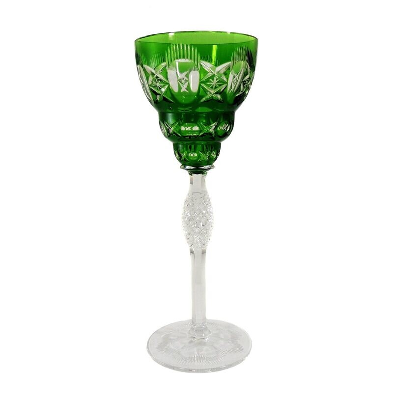 Stem glass with green overlay, Josephinenhütte, designed by Alexander Pfohl around 1920