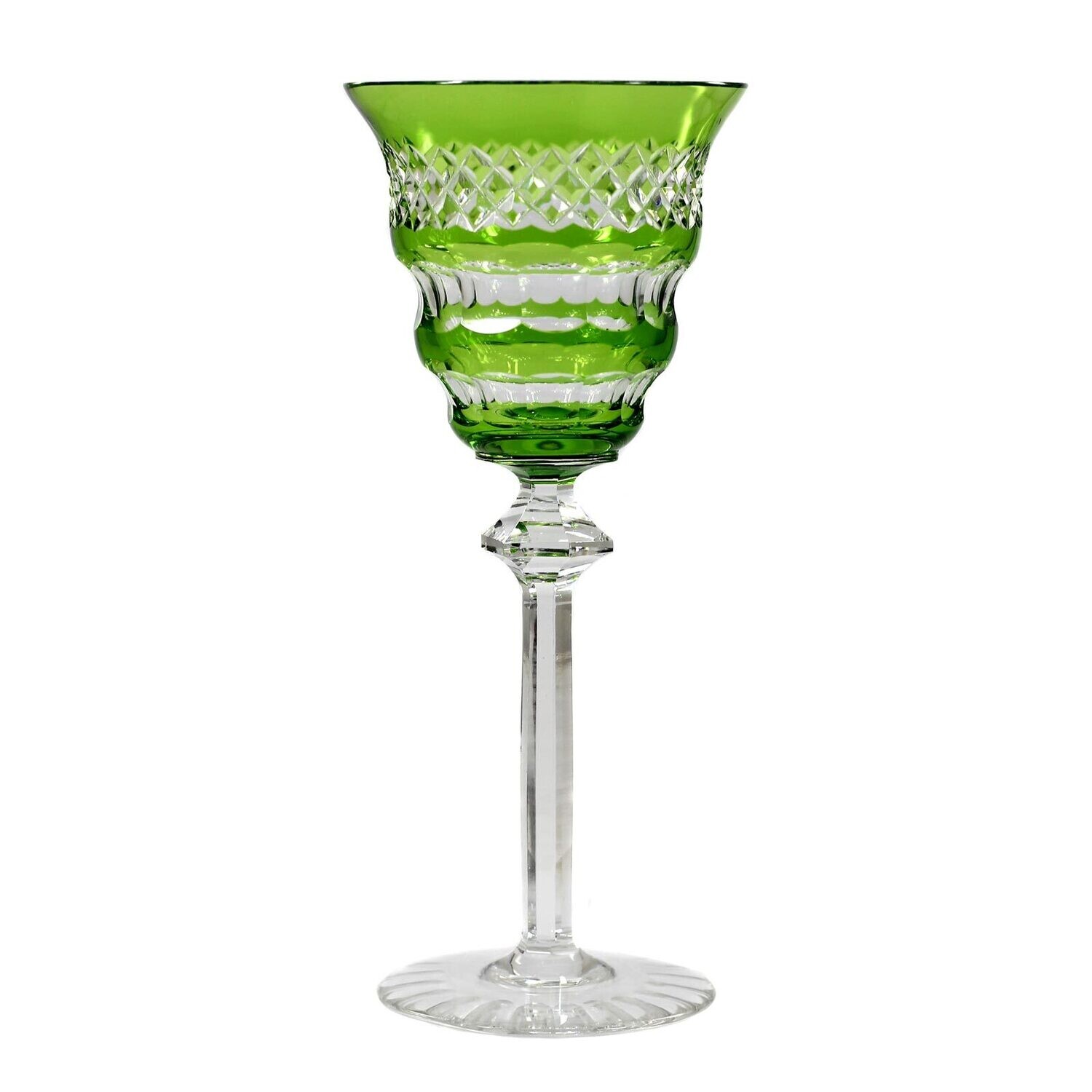 Stem glass with green overlay, Josephinenhütte, designed by A. Pfohl, form 037