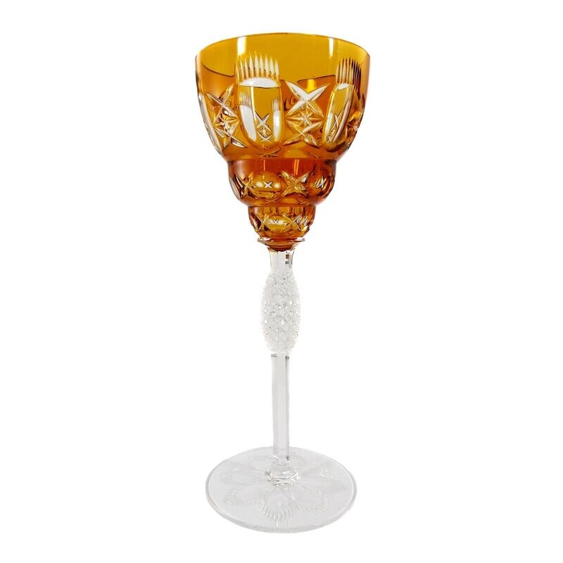 Stem glass with orange overlay, designed by Alexander Pfohl, Josephinenhütte around 1920