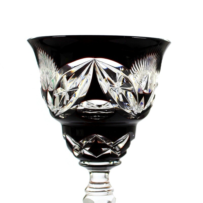 Stem glass with dark purple overlay, designed by A. Pfohl, form 0946, Josephinenhütte