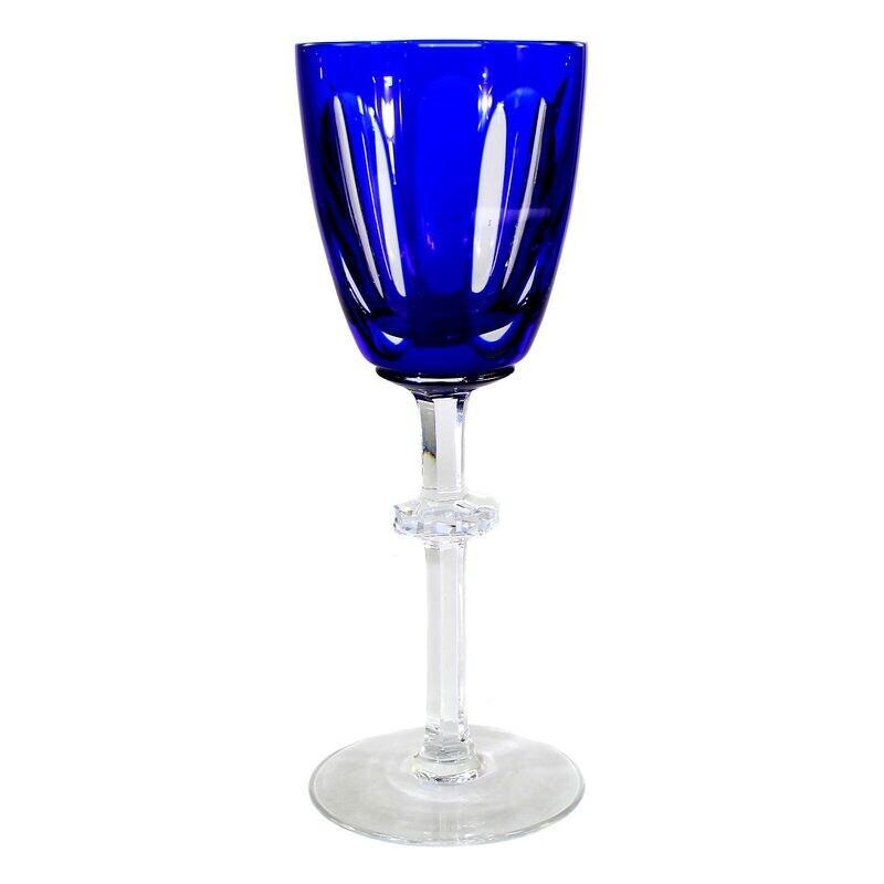 5 stem glasses with different colored overlays and decorative cut decoration, Josephinenhütte