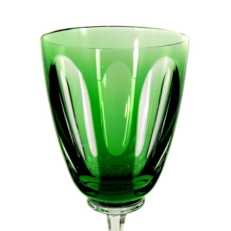 Stem glass with green overlay, Josephinenhütte, designed by A. Pfohl, form 9012