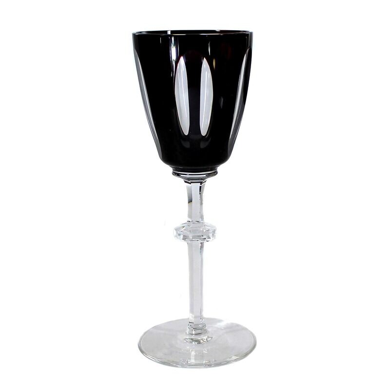 6 stem glasses with purple overlay &amp; decorative cut decoration, Josephinenhütte