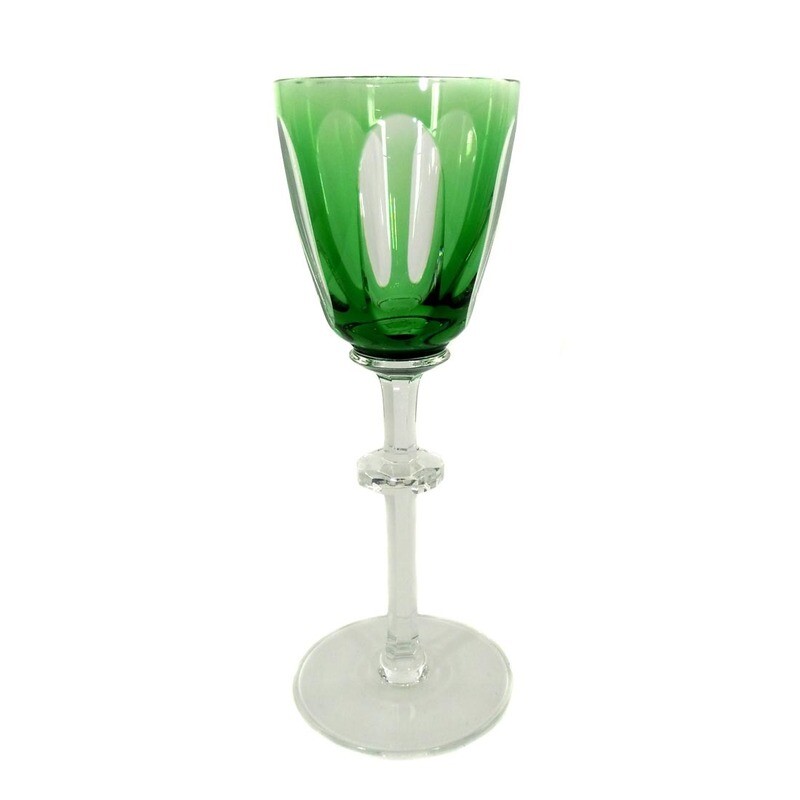 Stem glass with green overlay, Josephinenhütte, designed by A. Pfohl, form 9012