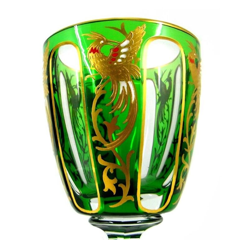 Stem glass with bird of paradise, form 90D, Josephinenhütte, designed by Alexander Pfohl