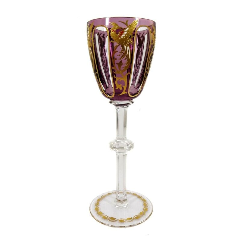 Stem glass with bird of paradise, form 90D, Josephinenhütte, designed by Alexander Pfohl