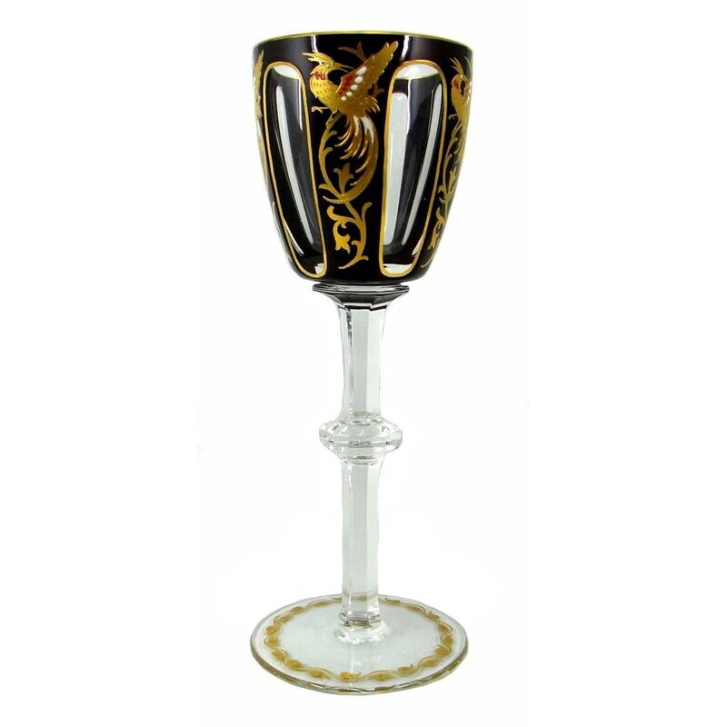 Stem glass with bird of paradise, form 90D, Josephinenhütte, designed by Alexander Pfohl