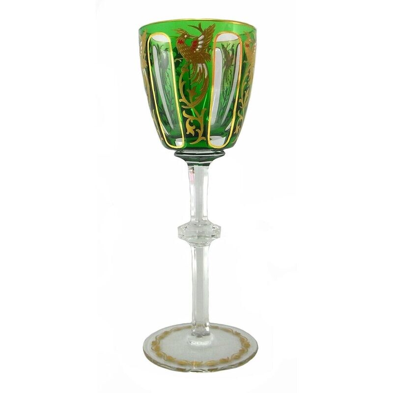 Stem glass with bird of paradise, form 90D, Josephinenhütte, designed by Alexander Pfohl