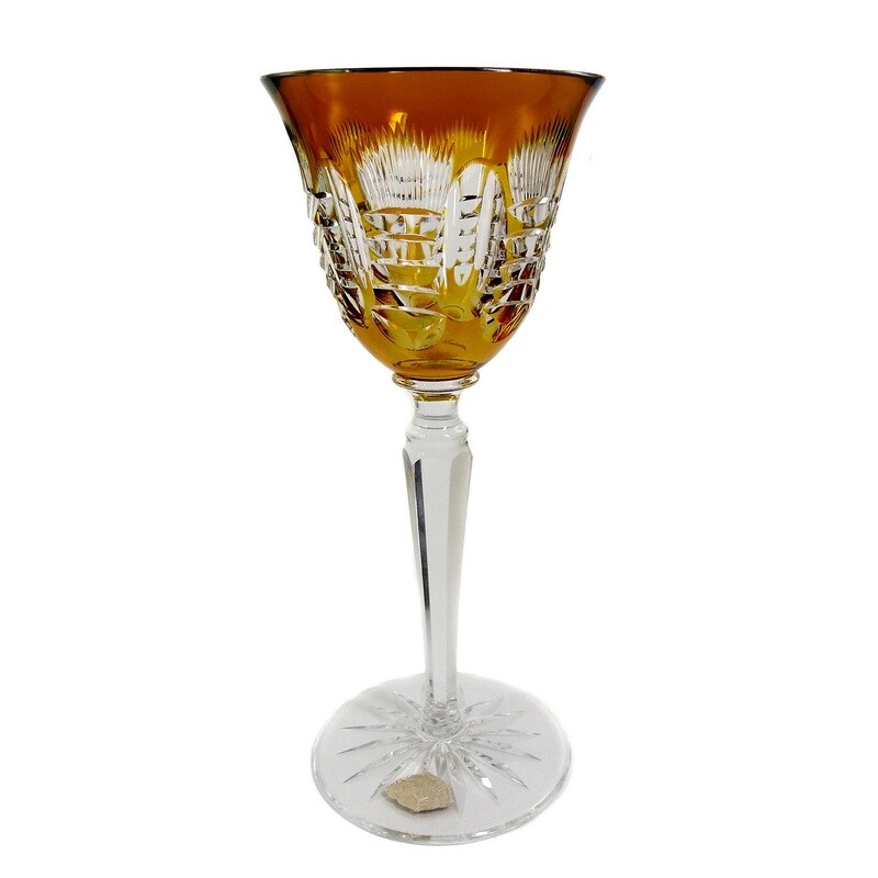 Stem glass with amber-colored overlay &amp; decorative cut decoration, Josephinenhütte