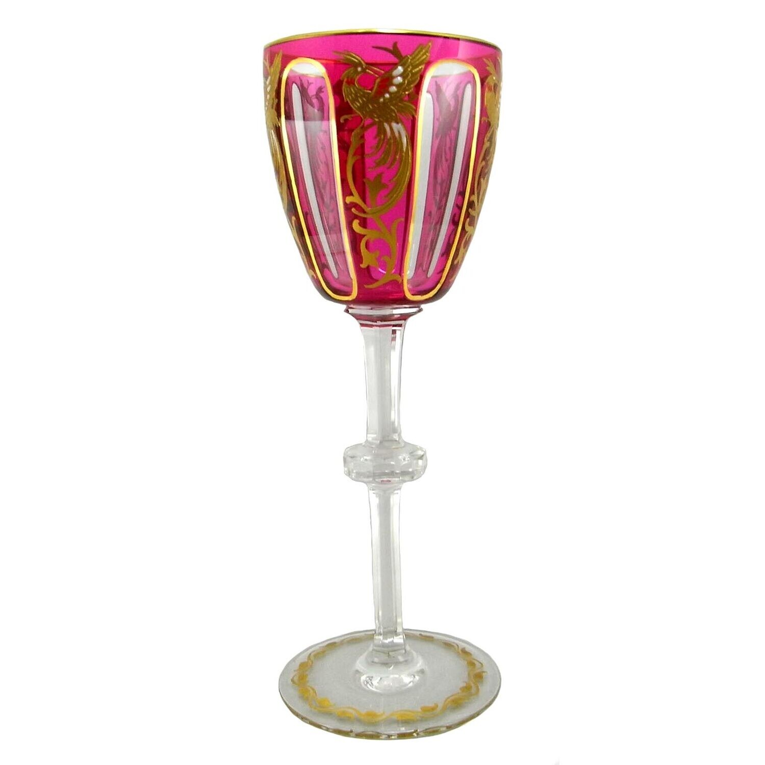 Stem glass with bird of paradise, form 90D, Josephinenhütte, designed by Alexander Pfohl