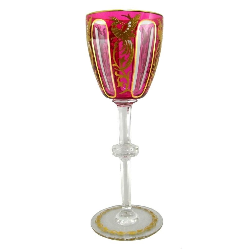 Stem glass with bird of paradise, form 90D, Josephinenhütte, designed by Alexander Pfohl