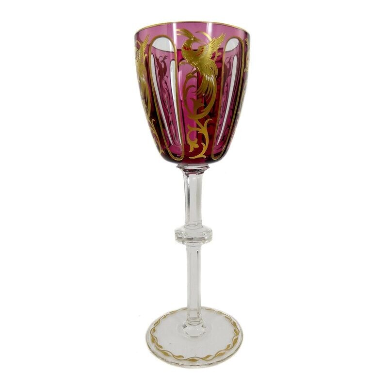 Stem glass with bird of paradise, form 90D, Josephinenhütte, designed by Alexander Pfohl