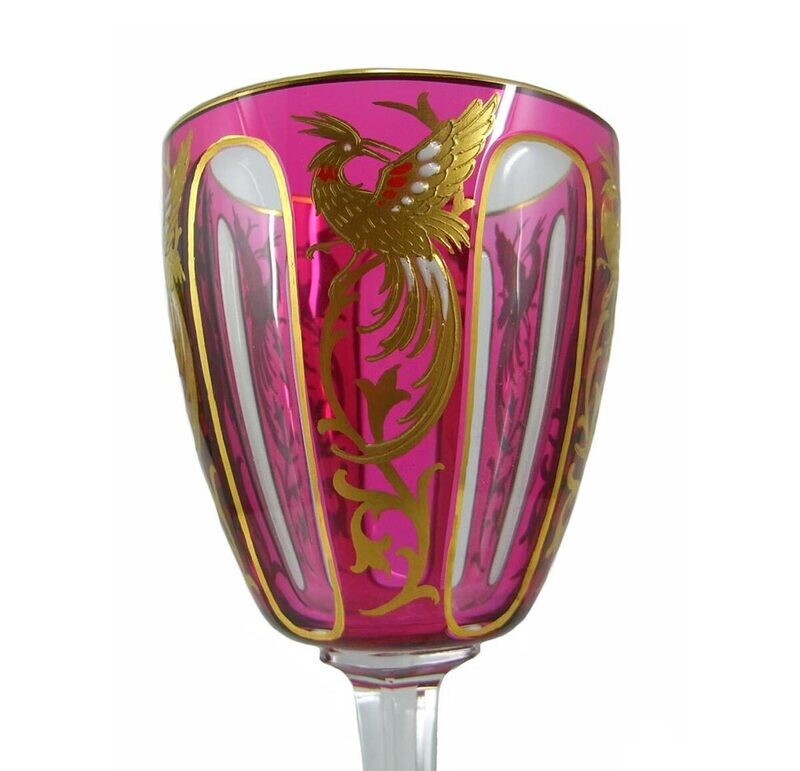 Stem glass with bird of paradise, form 90D, Josephinenhütte, designed by Alexander Pfohl