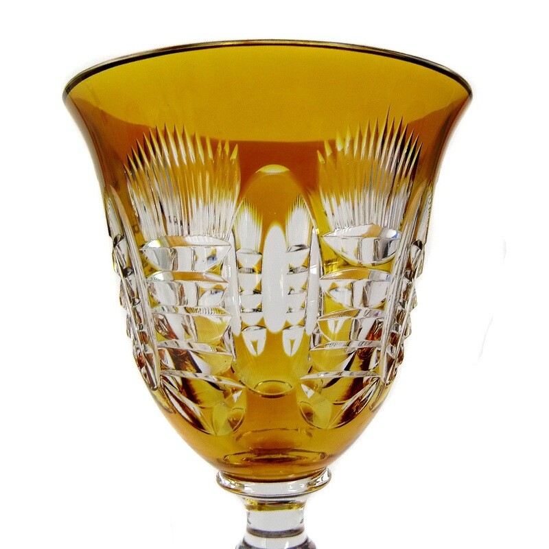 Stem glass with amber-colored overlay &amp; decorative cut decoration, Josephinenhütte