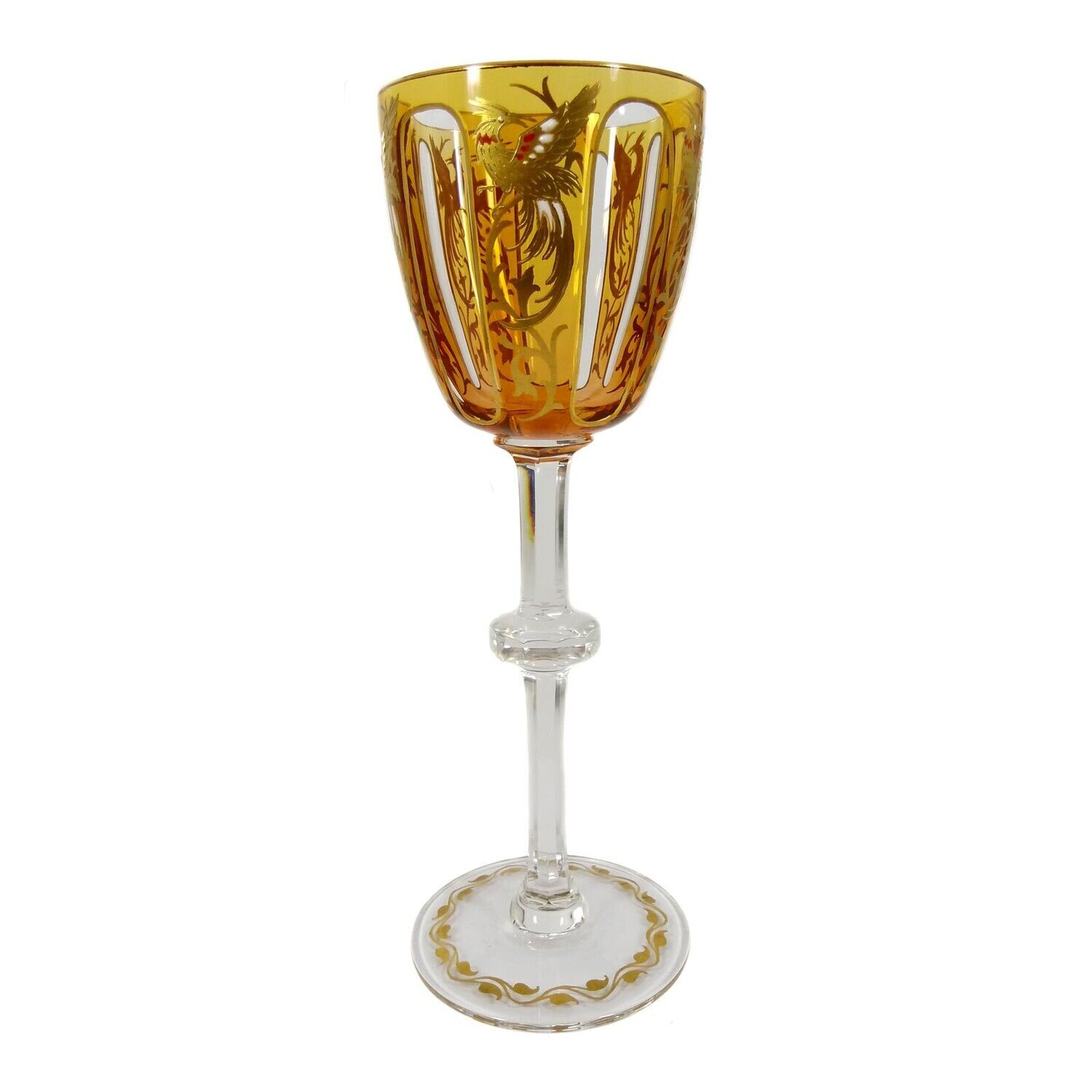 Stem glass with bird of paradise, form 90D, Josephinenhütte, designed by Alexander Pfohl