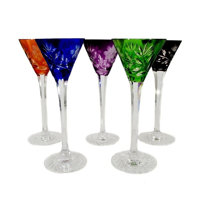 5 cased liqueur glasses, Alexander Pfohl, Josephinenhütte around 1919