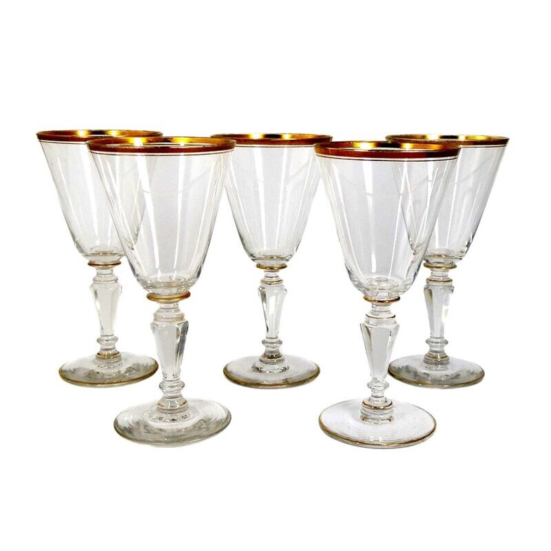 1 of 5. Wine glass with faceted stem and conical cup, Josephinenhütte