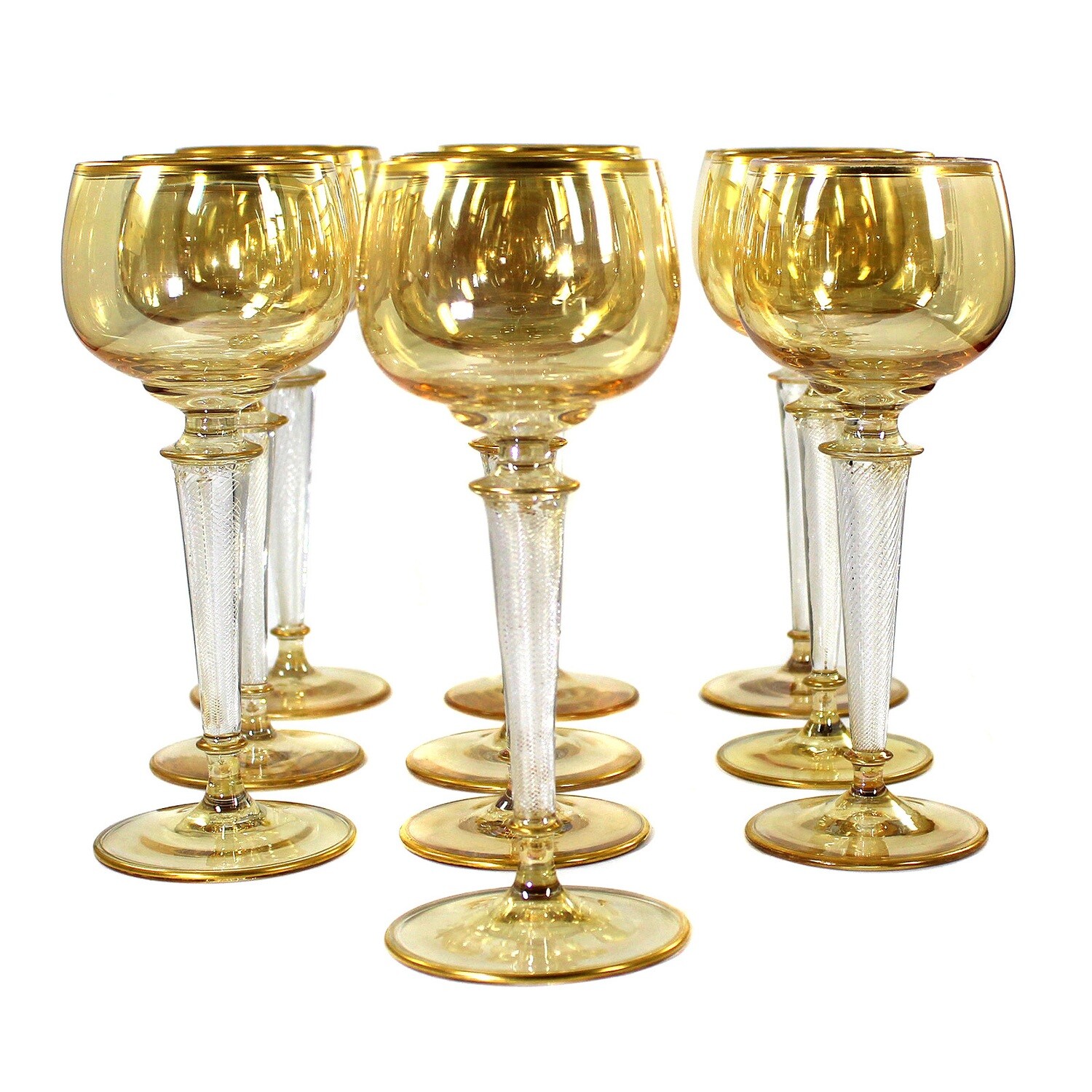 1st of 10. Stem glass with enclosed spiral glass threads, Josephinenhütte
