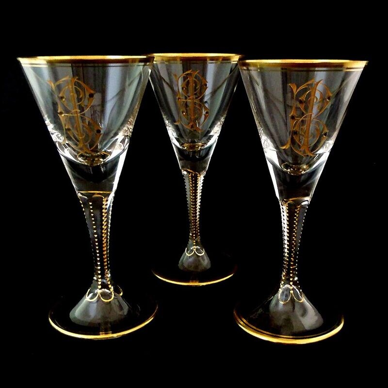1st of 3 Madeira glass with polished gold application, Josephinenhütte, designed by A. Gerlach