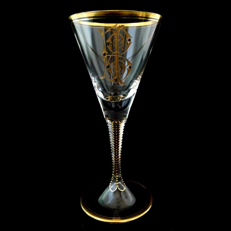1st of 3 Madeira glass with polished gold application, Josephinenhütte, designed by A. Gerlach