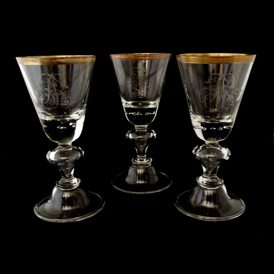 1st of 3. Cup with bell base and pierced air beads, Josephinenhütte
