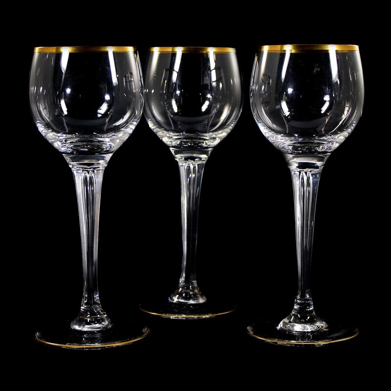 1st of 3. Red wine glass with faceted shaft and pierced air bubbles