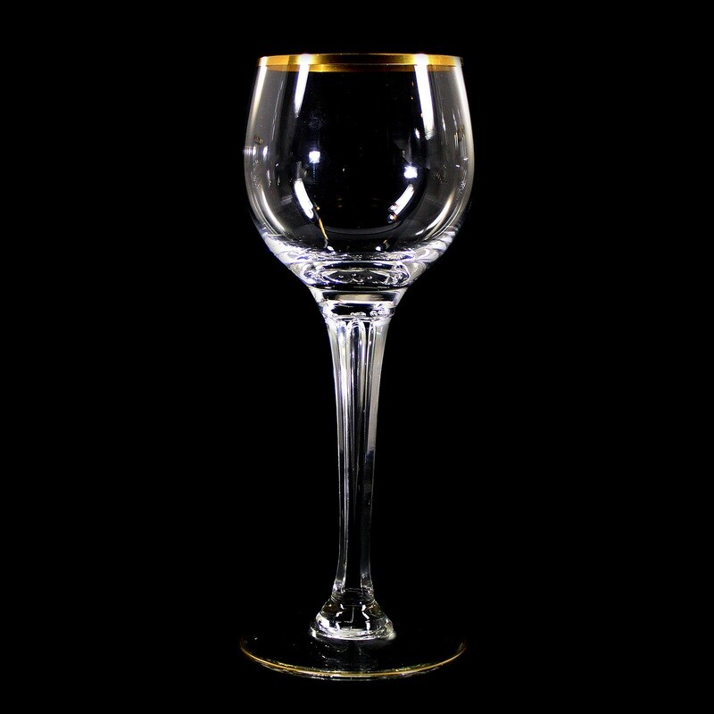 1st of 3. Red wine glass with faceted shaft and pierced air bubbles