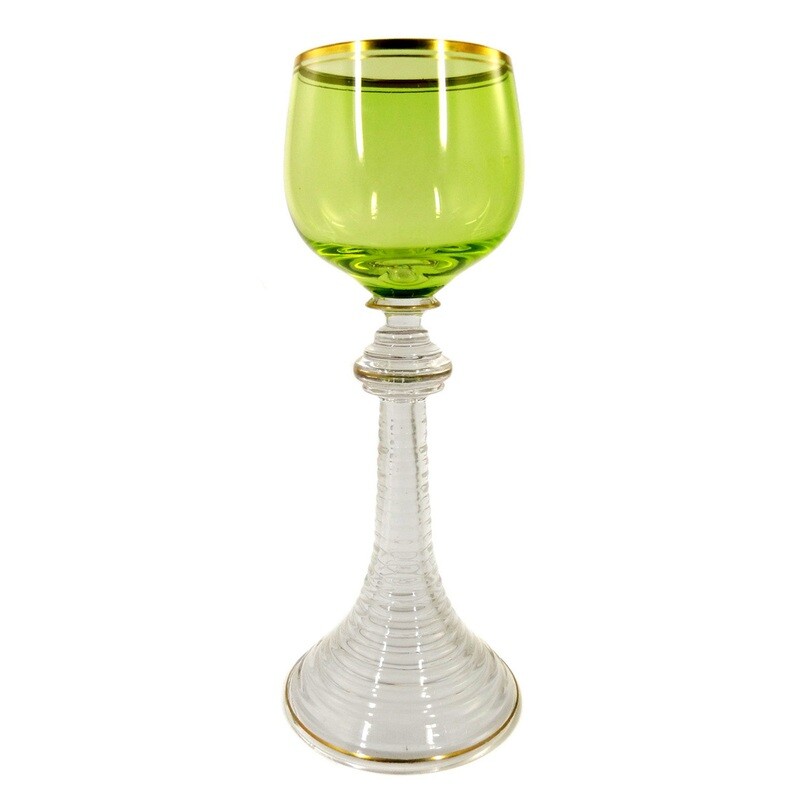 1st of 4. Romans with pistachio-colored bowl and burnished gold rim, Josephinenhütte