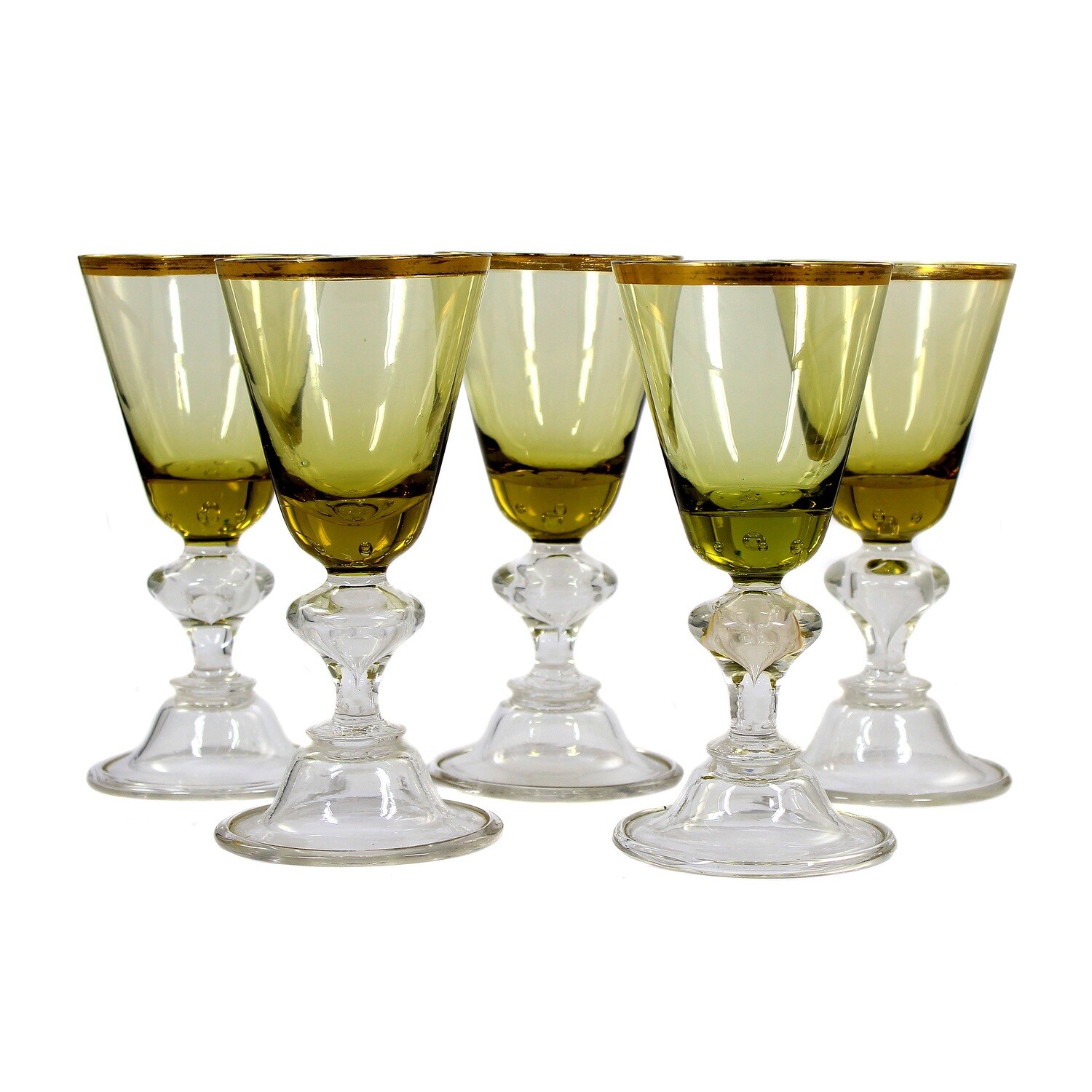 1st of 5 wine glasses with a bell base and pierced air beads, Josephinenhütte