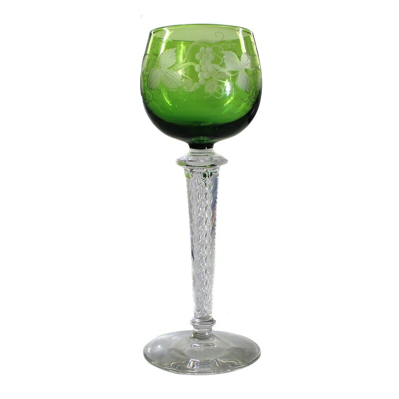 1st of 4. Wine glass with air filigree &amp; grapevine decoration, Josephinenhütte around 1900-10