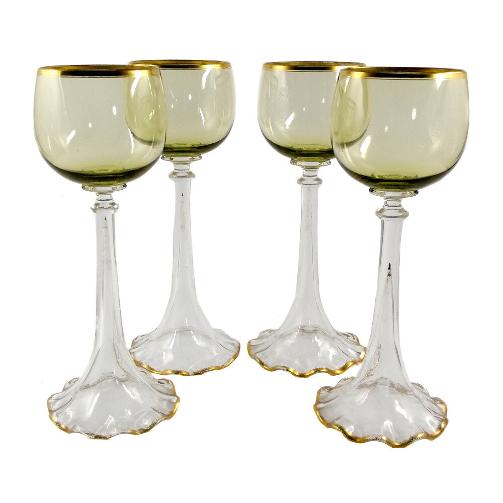 1st of 4. Wine glass with air filigree &amp; grapevine decoration, Josephinenhütte around 1900-10