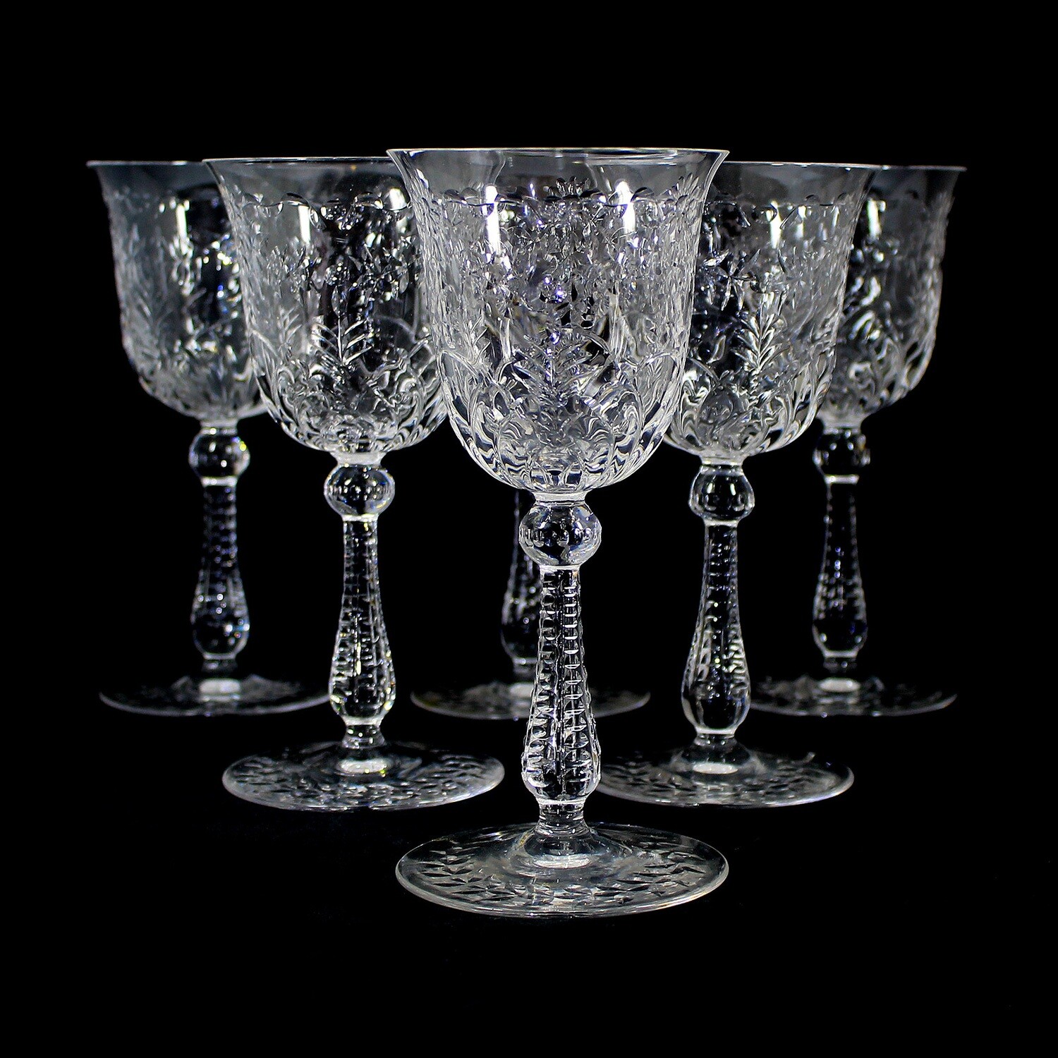 1st of 6. Wine glass with flower garlands, Josephinenhütte, Service Stefanie around 1900