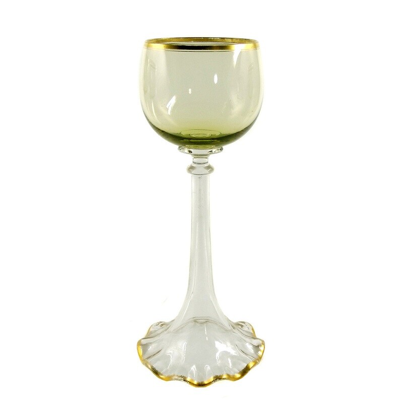 1st of 4. Wine glass with air filigree &amp; grapevine decoration, Josephinenhütte around 1900-10