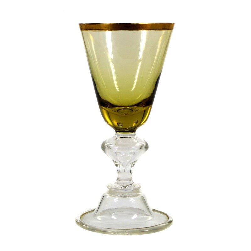 1st of 5 wine glasses with a bell base and pierced air beads, Josephinenhütte