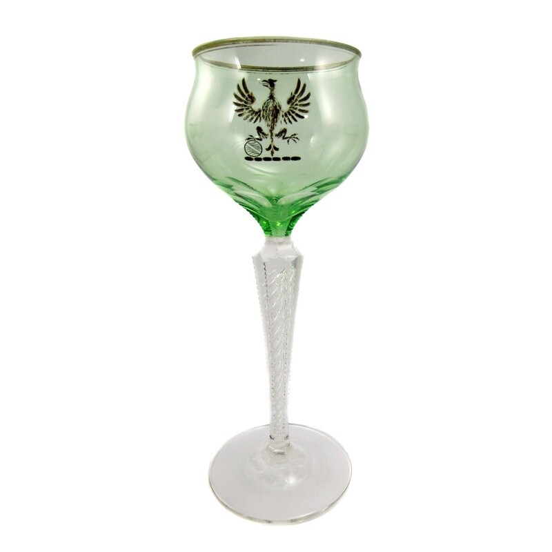 1st of 6 stem glasses with air filigree, cup with eagle motif, Josephinenhütte